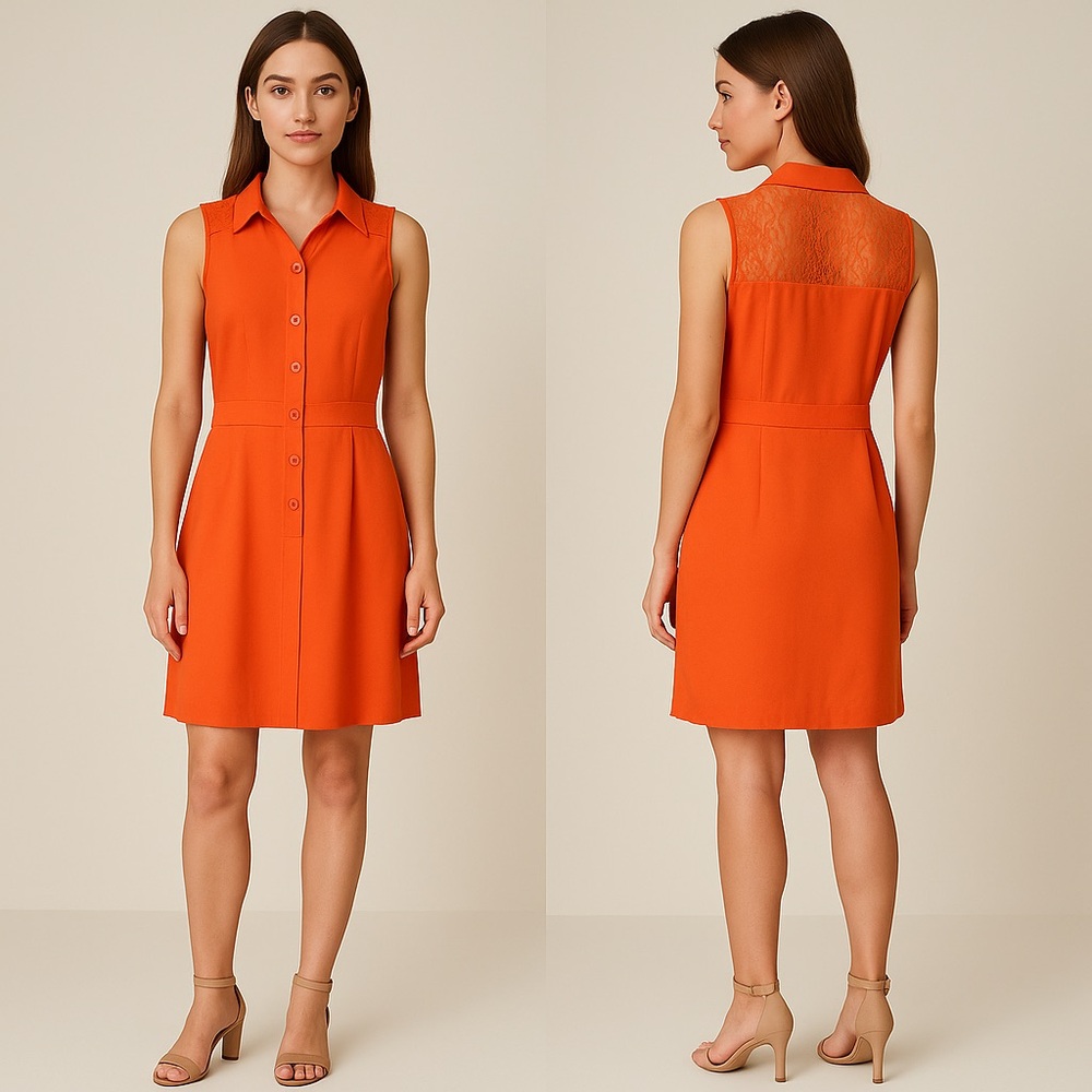 Muse Women’s Orange Sleeveless Button Front Lace Back Dress Size 6